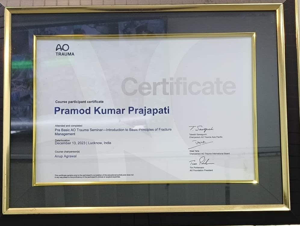 AO Trauma Certificate Dr Pramod Kumar Prajapati Lucknow 2023