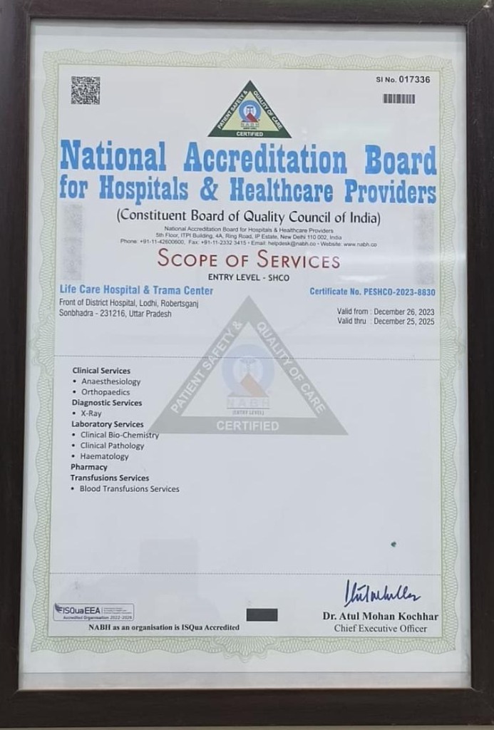 NABH Scope of Services Certificate Life Care Hospital Robertsganj