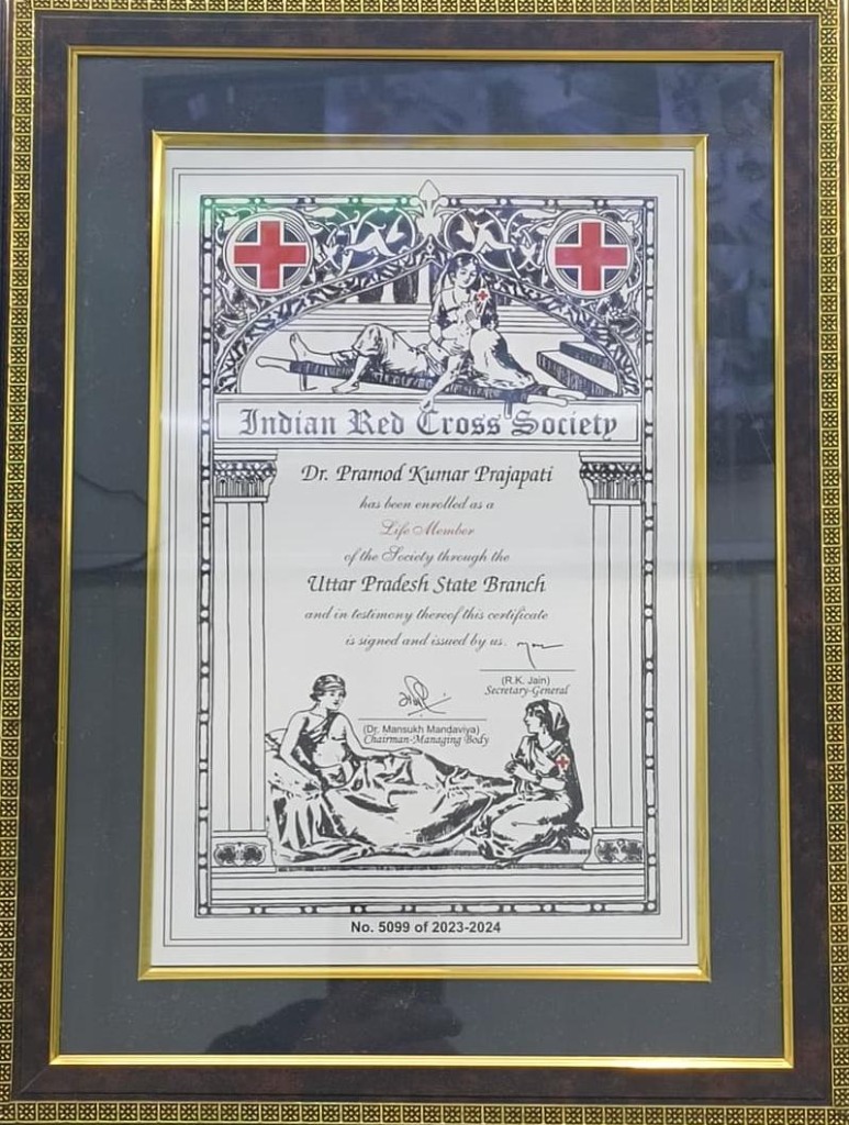 Indian Red Cross Society Life Member Certificate Dr Pramod Kumar Prajapati UP