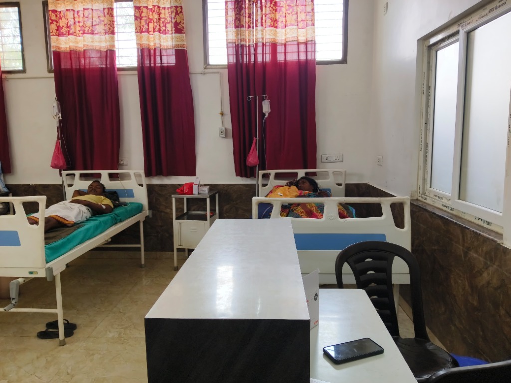 General Ward Patients IV Drip Red Curtains Life Care Hospital Robertsganj